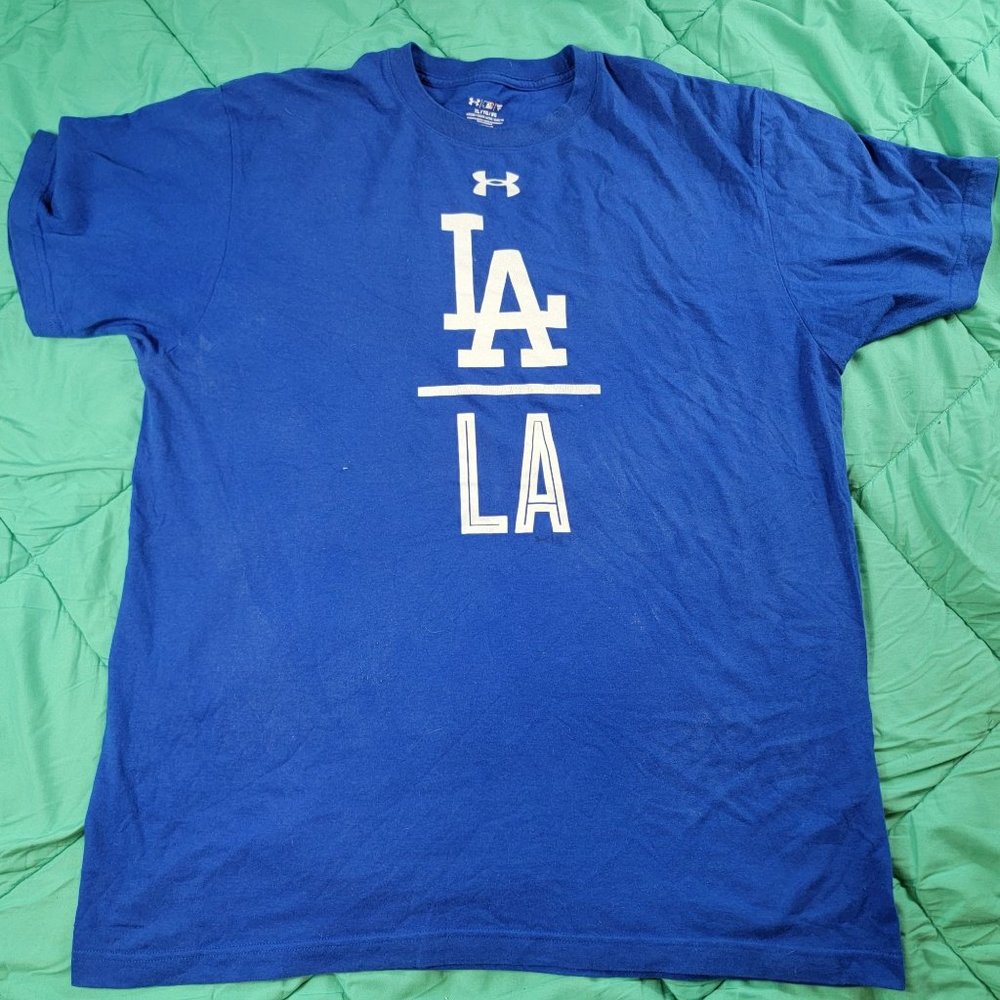 Under Armour Los Angeles Dodgers Mens XL Blue Shirt Short Sleeve Baseball
